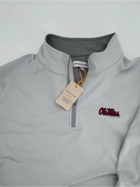 SIP EMBROIDERED SLEEVE! British Grey Peter Millar Ole Miss Quarter-Zip!  XL- NWT